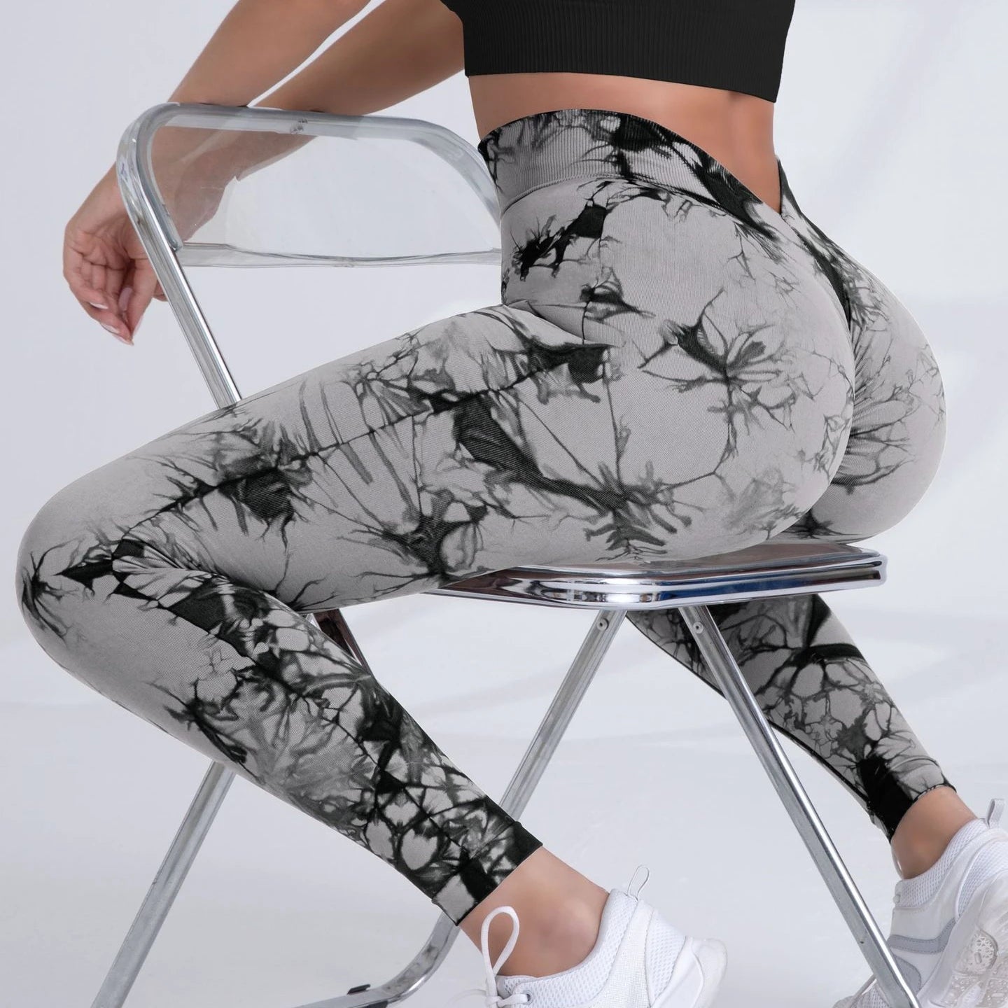 Women's Seamless Tie-Dye Yoga Leggings V High-Waisted Butt Lift Quick-Dry Sports Running Gym Tight Pants