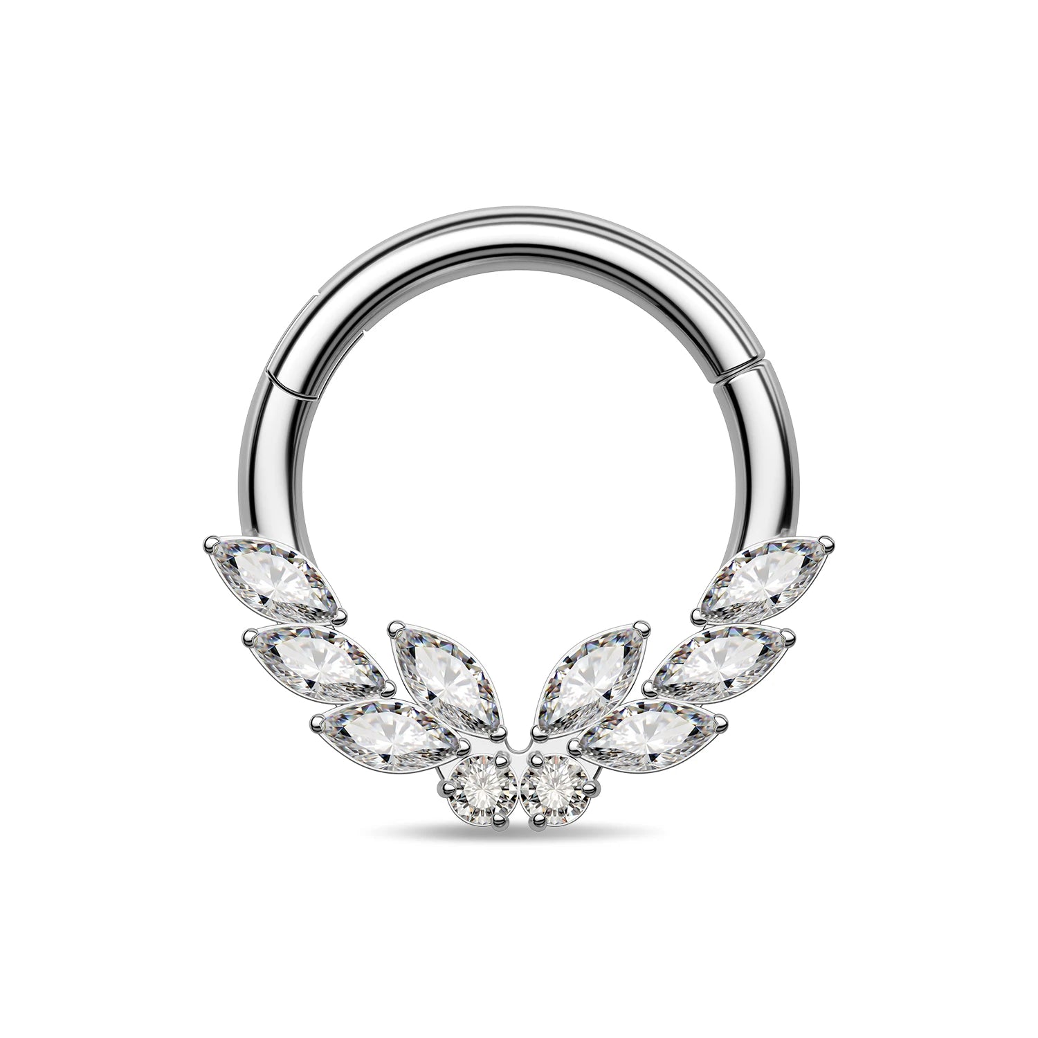 TOPOSH Children's Hinged Clicker Ring Solitaire Halo Pave Set Hoop Daith Septum Cartilage Piercing 14K Gold Plated Titanium