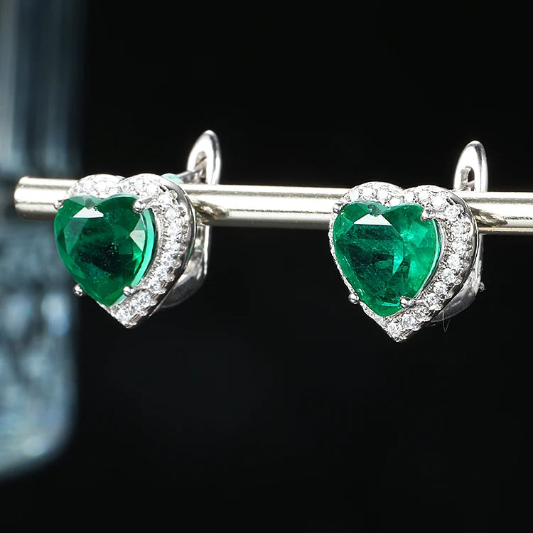 925 Sterling Silver Stud Earrings Women Jewelry Cubic Zirconia Emerald Heart Earrings MegaBDM