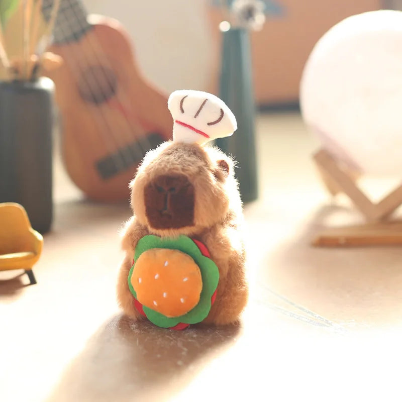 14cm Plushie Capybara Plush Stuffed Animal Toy Mini Doll Accessories Hamburger Cookie Chef Food Peluches Capybara Toys Keychain
