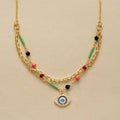 Gold Plated Handmade Brass Link Multi-Strand Rhinestone Eye Charm Necklaces Bohemian Style Jewelry Weddings Anniversaries Gifts