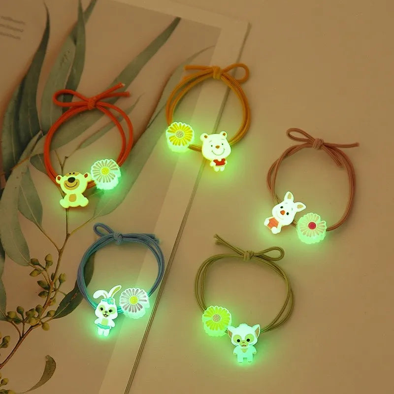 Korean Cute Sweet Cartoon Children Girl Head Rope Female Students Glow-in-the-dark Rubber Band Ball Animal Bracelet Tail