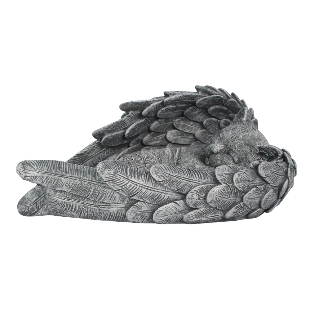 Custom Angel Wing Sleeping Kitten Resin Sculpture Engraved Pet Memorial Stone with Personalized Name Outdoor Garden Decor