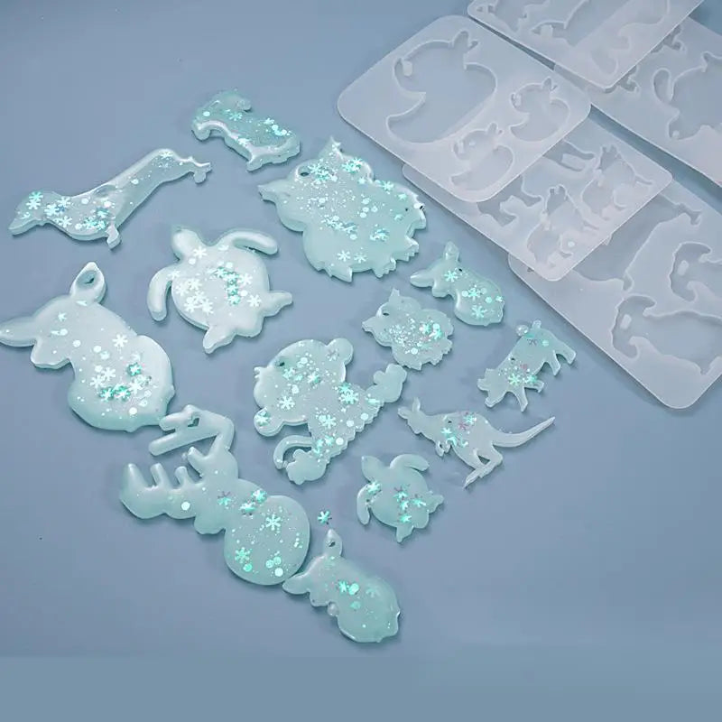 C-0124 Shiny Christmas reindeer family shape silicone keychain mold DIY moose deer mama baby epoxy resin keychains molds