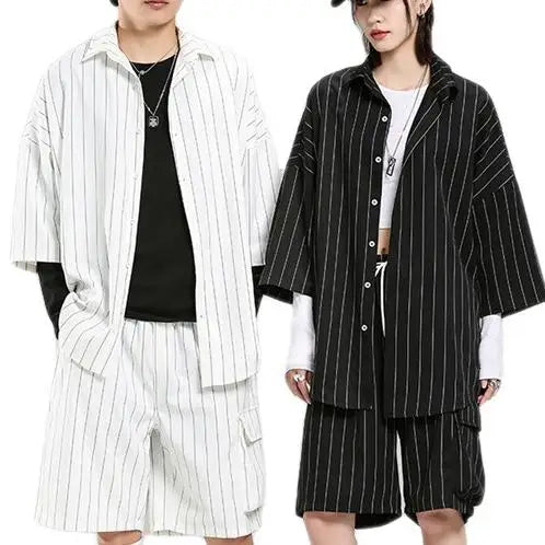 S-3XL Summer Suit a Two-piece Set of Three Quarter Sleeved Shirts and Five Quarter Pants