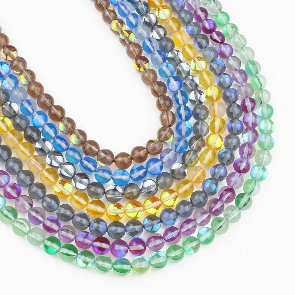 Wholesale Smooth Round Synthetic Moonstone Beads Glitter Shining Austria Crystal Loose Beads for Jewelry Making DIY 15''