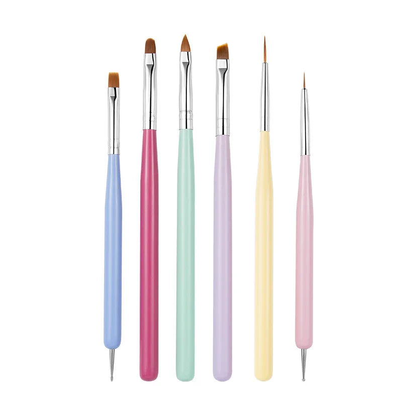 New Arrive Colorful Liner Painting Nail Acrylic Brush for Professional Nail Salons DIY Nail Art Brush 6pcs Wooden Handle Pen Set