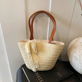 Summer Casual Vacation Women's Straw Shoulder Bags Large Capacity Ladies Beach Handbags With Zipper Simple Lace Female Tote Bag