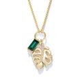 Summer Jewelry Fashion 925 Sterling Silver Rectangle Emerald Cubic Zirconia Tropical Palm Leaf Pendant Necklace