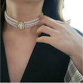 Vintage Elegant Multi Layer Pearl Beaded Necklace Baroque Pearl Crystal Rhinestone Oval Charm Necklaces for Lady