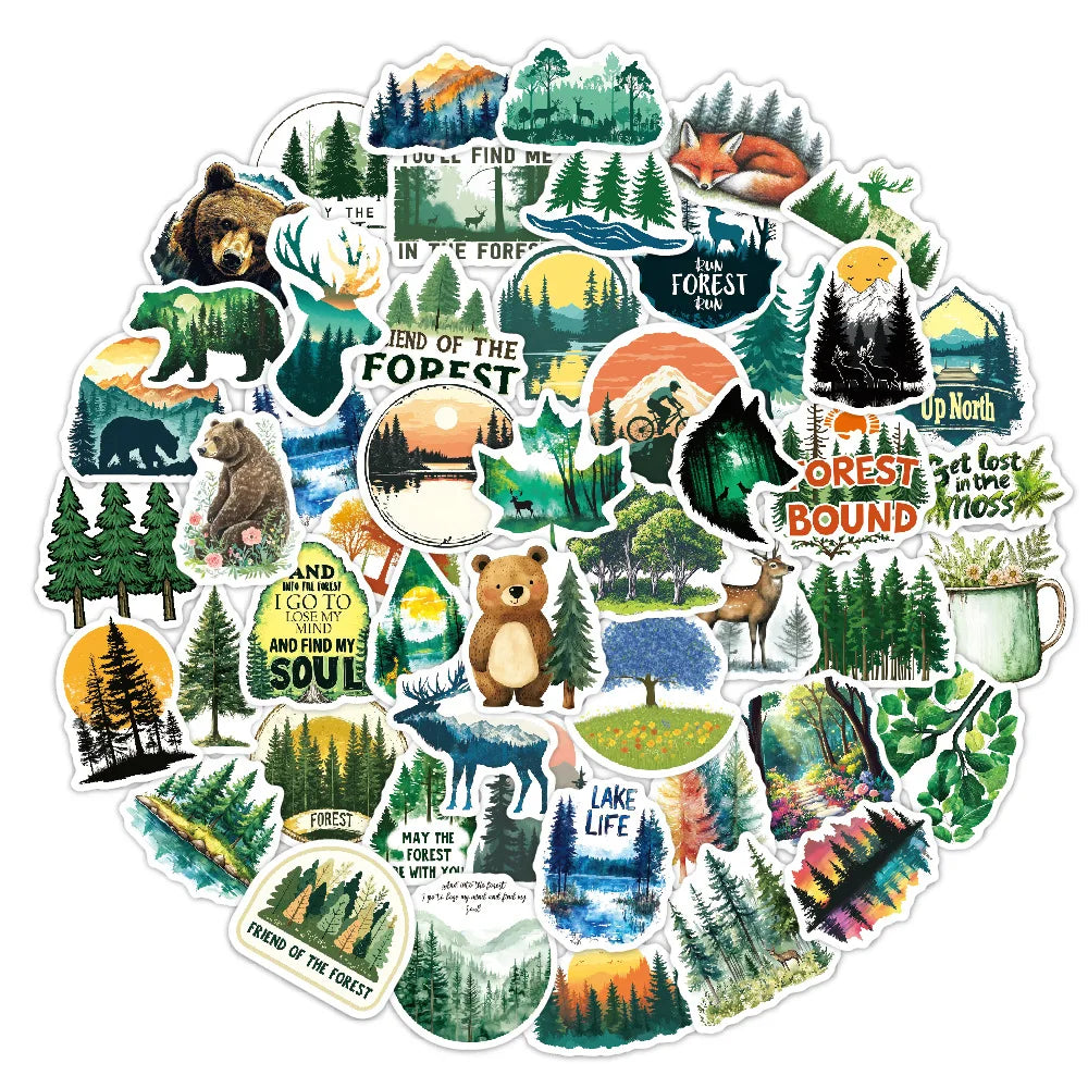 50Pcs Outdoor Forest Green Nature Graffiti Stickers for Bottle Laptop Decor Eco-friendly Hiking Sticker