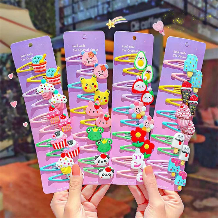 2021 New 10pcs/Set Cute Colorful Cartoon Hair Clips for Girls Lovely Ice Cream Hairpins Fashion Hair Accessories