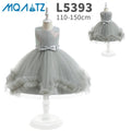 MQATZ 2023 Popular Gray Floral Tulle Dress for Girls Aged 6-7 Kids Birthday Shiny Dress with Bow L5393