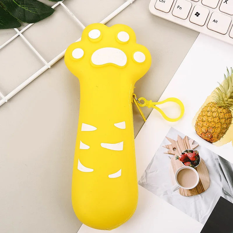 OKSILICONE Cat Claw Cute Silicone Pencil Case Creative Portable Zipper Cartoon Large Capacity Student Supplies Storage Pen Bag