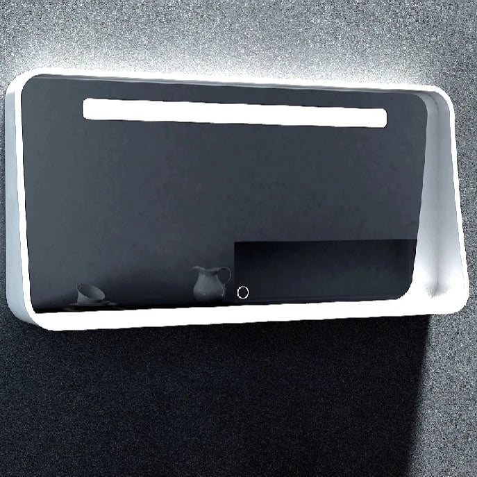 Modern Style Smart Touch Sensor Switch Wall-Mounted Bathroom LED Mirror Sapphire Rectangle with Solid Surface Border