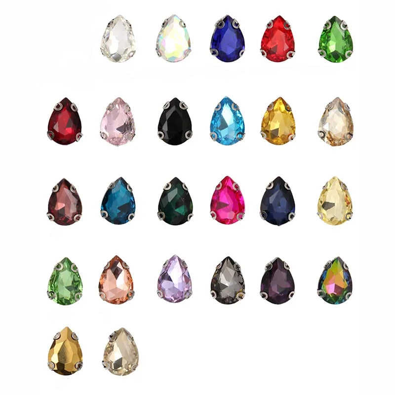 Diy Dress Jewelry Drop CZ Diamond Teardrop Crystals Glass Drill D-shape Handmade Stainless Steel Claw Setting Sewing Rhinestone