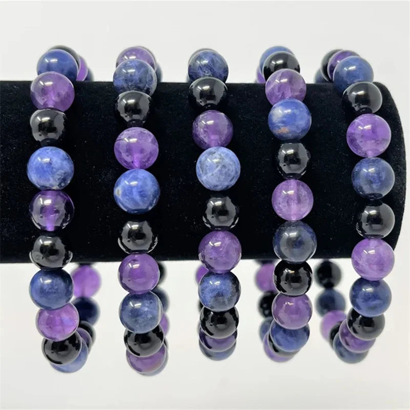 8mm Beaded Empowerment Bracelet Amethyst Black Obsidian Sodalite Courage and Confidence Gemstone Healing Bracelets