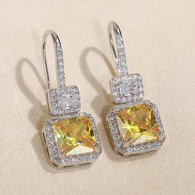 CAOSHI New Trendy Yellow CZ Dangle Silver Plated Earring for Women Elegant Lady's Square Stone Drop Earrings