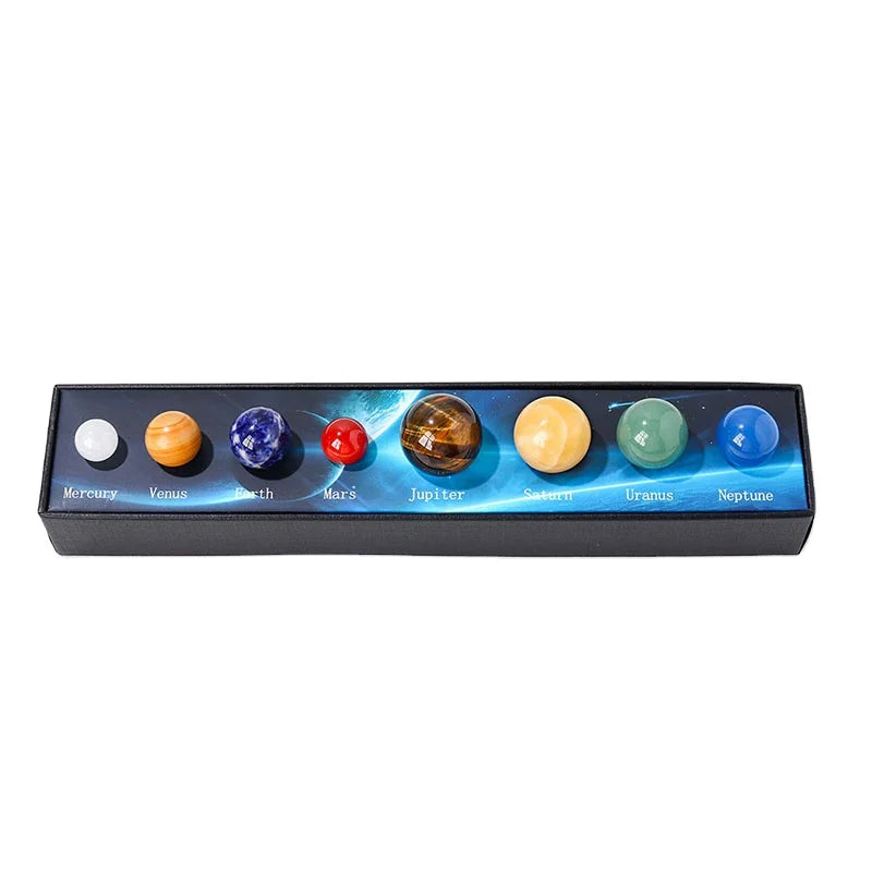 NEW Eight Planets of the Solar Systmen Natural Gemstone Ball Kit Universe Planet Teaching Science Crystal Ball Box Set