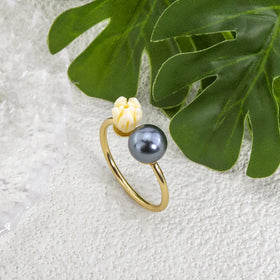 Hawaiian Jewelry Wholesale Samoa Hot Selling Copper Shell Pearl Pikake Luxury Jewelry Gold Adjustable Rings for Women