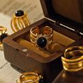 Fashion Natural Stone Stainless Steel Metal Geometric Real Gold Plated Open Ring Statement Trendy Wholesale Jewelry