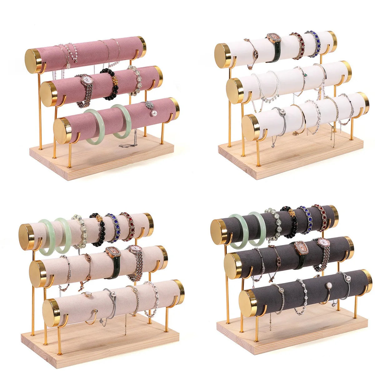 Popular 3 Layer Detachable Wood Gold Hardware Jewelry Bracelet Watch Hairband Display Holder