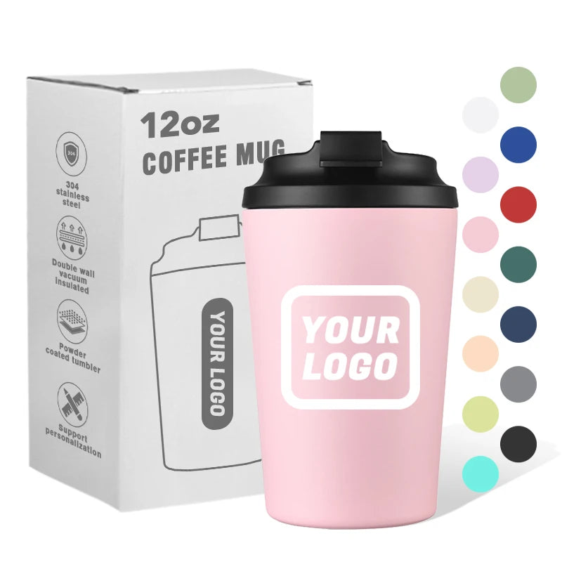 Custom Logo 304 Stainless Steel Gift Cup Creative Simple Car Business Vacuum 360ml Coffee Cup Portable Travel Coffee Mug
