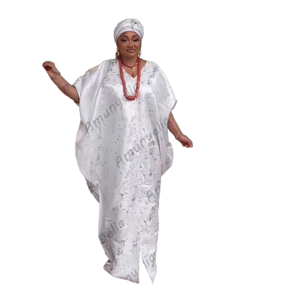 New Design Floor-Length Africa Clothing Elegant Jacquard African Boubou Dress batwing Sleeve African Straight Dress