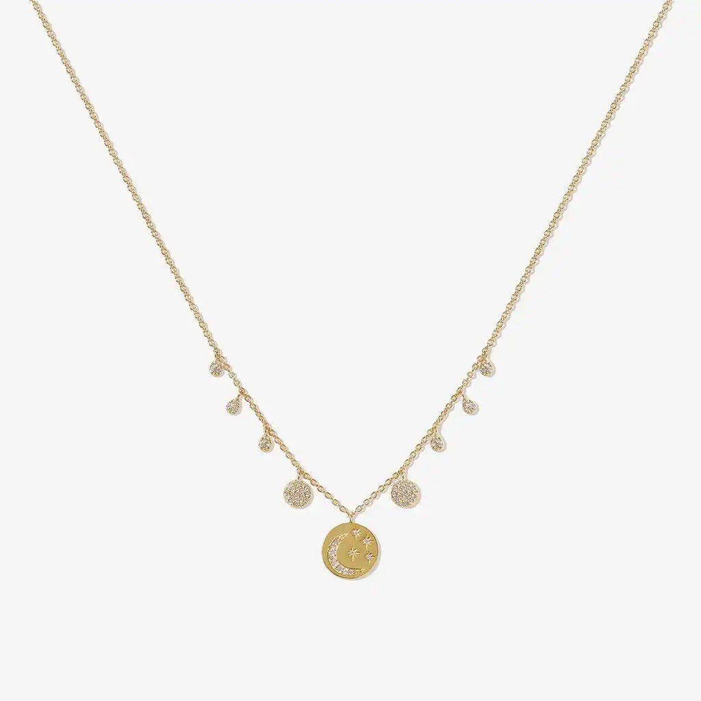 Laodun Hot Selling Ins Popular Fashion Jewelry Necklace Classic Pendant Star Moon Charms Brass Zircon Necklace Vermeil