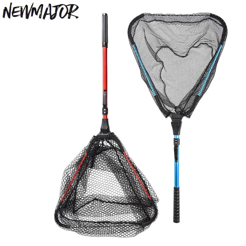 NEWMAJOR Single Section Triangle Folding Pole Handle Fishing Net Retractable Design Waterproof Nylon Mesh Durable Plastic