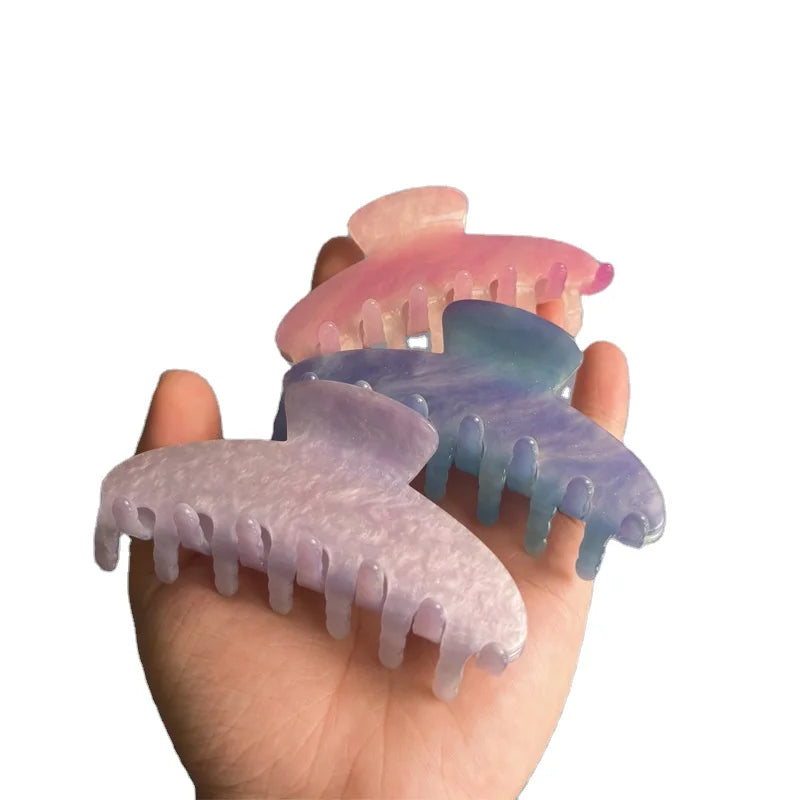 Cute Korean Style Neon Glitter Hair Claw Clip Daily Party Hair Accessories Sun Color Acetate Decorative Feature Flytop Back