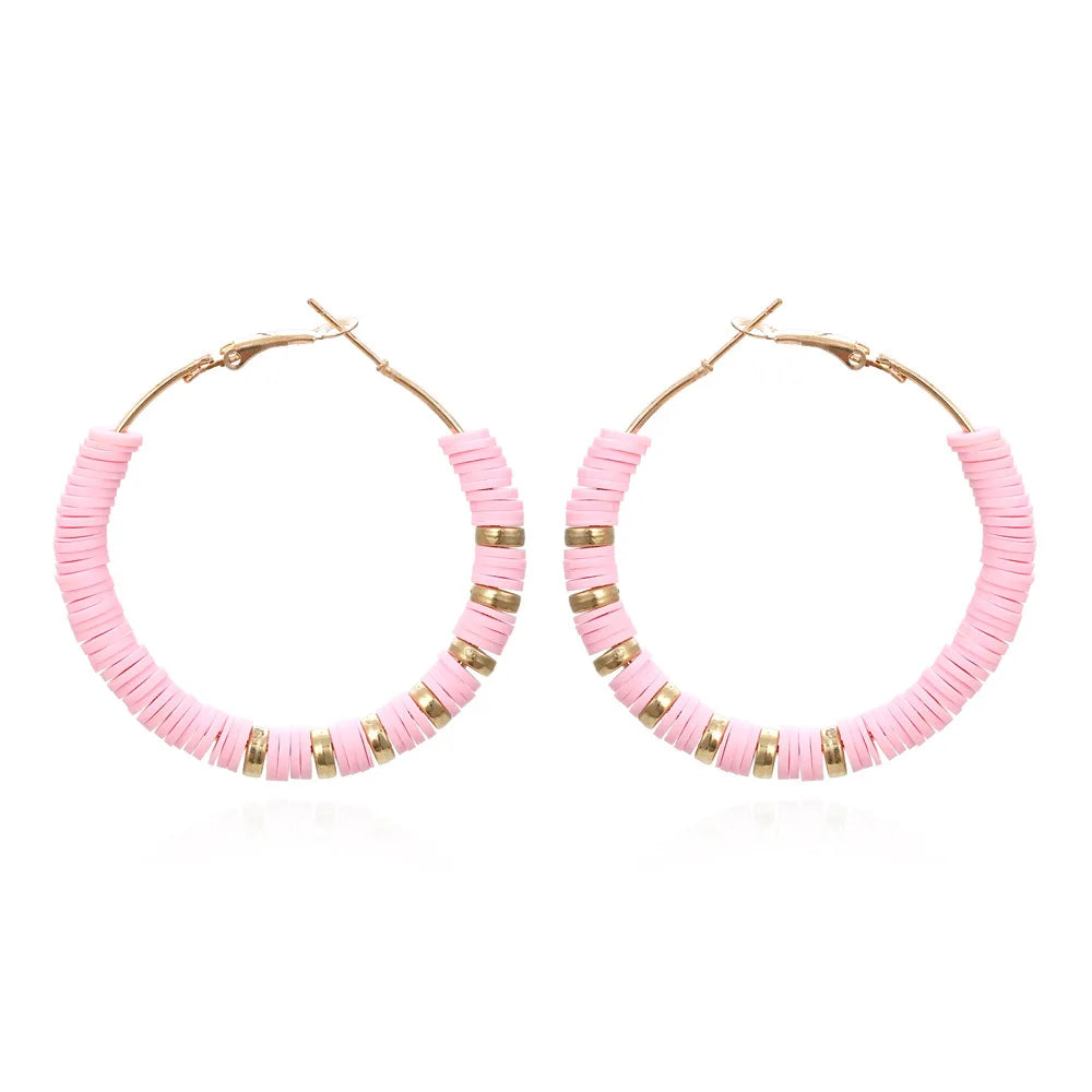 Wholesale Handmade Ladies Clay Earrings Polymer Handmade Geometric 5cm Hoop Earring Jewelry for Women Supplier