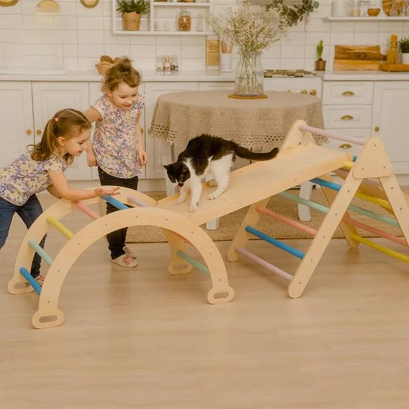 Rainbow Double-Sided Ramp Montessori Wood Climbing Pickler Triangle Ladder Foldable Kids Indoor Climbing Triangle
