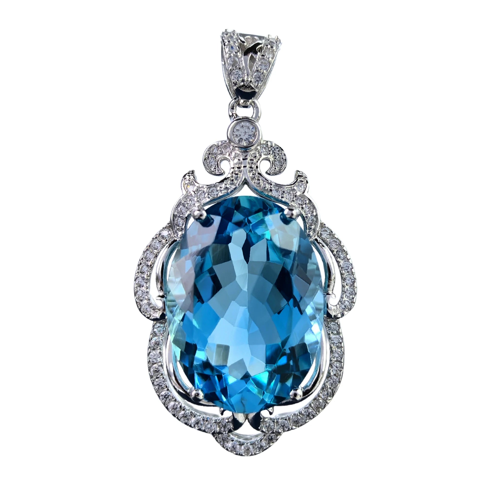 Noble Rhodium Plated Silver 925 Jewelry Natural Sky Blue Topaz Pendant for Women Anniversary Gift