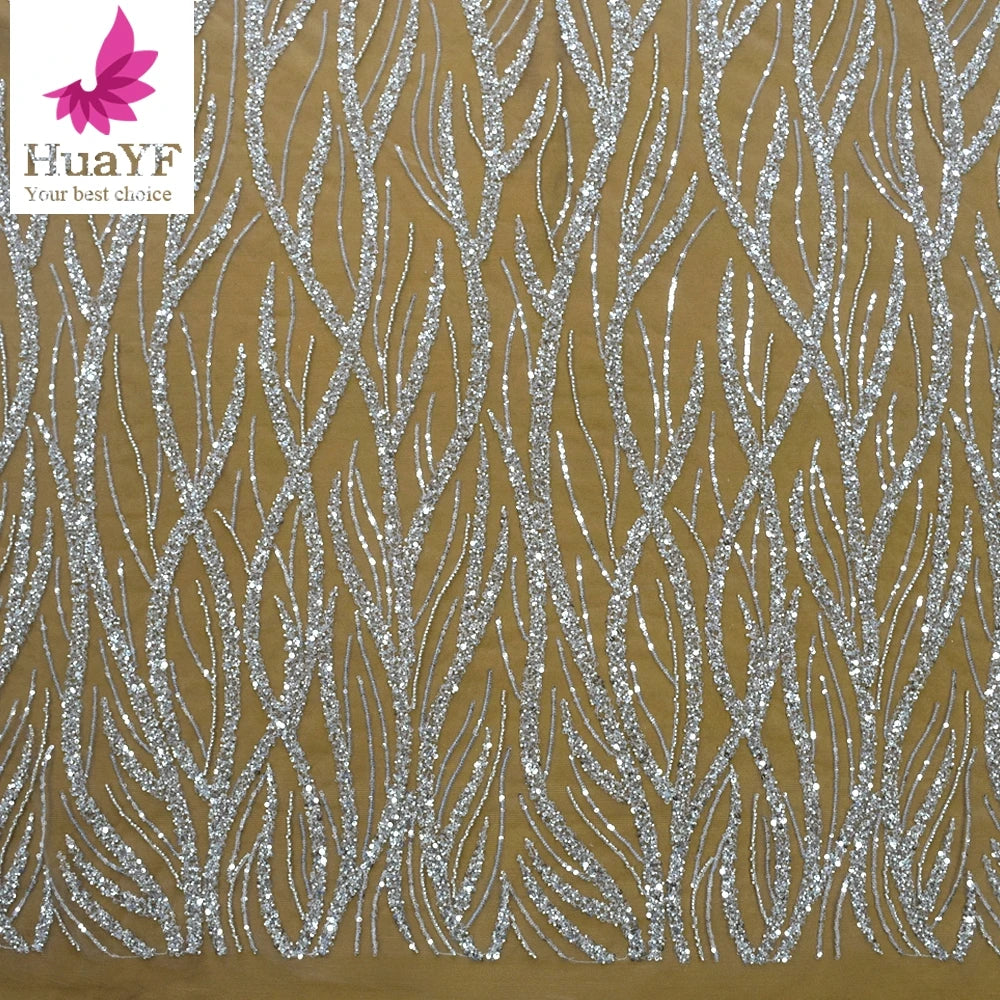 2023 High-quality African White Lace Embroidered Sequins Beaded Bridal Dress Wholesale French Tulle Lace Fabric HY1502-2