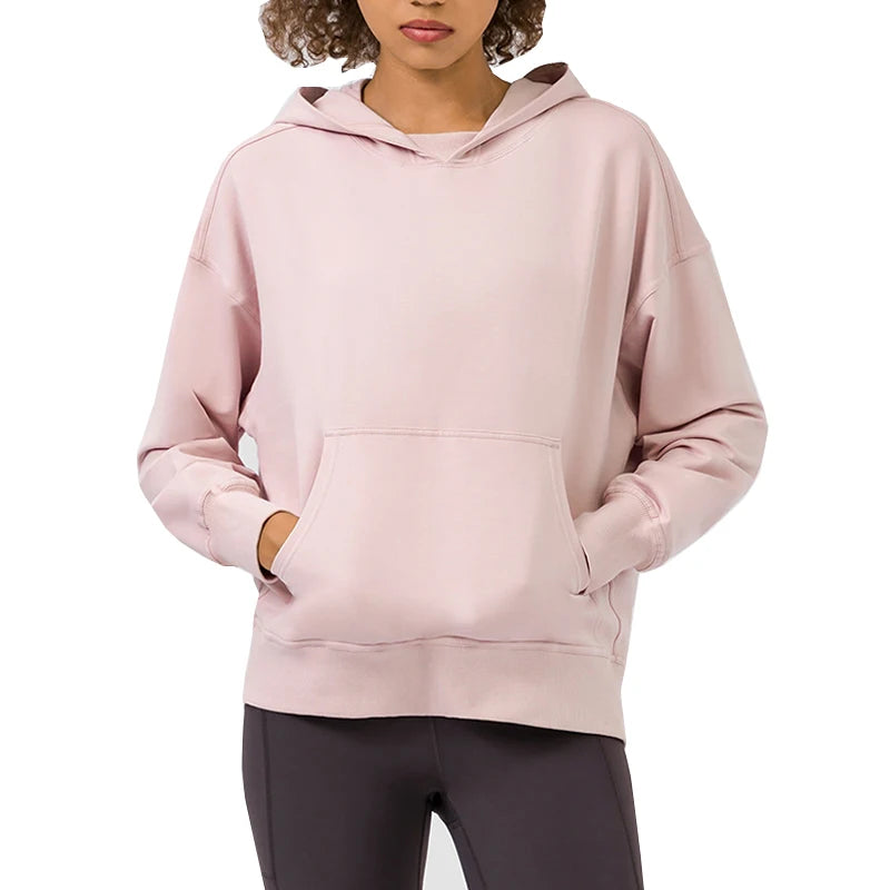 Women's Loose Solid Winter Y2K Style Hoodie Oversize Knitting Sweatshirt with Drawstring Long Sleeve and High Waist Plus Size