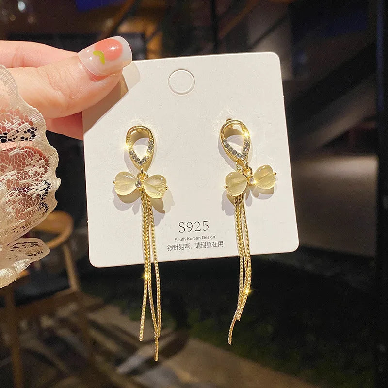 S925 Silver Needle Earrings Fashion Jewelry Popular Women Rhinestone Hoop Earring Dangle Shinny Crystal Opal Butterfly Earring