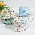 High Quality Cute Cartoon Fish Dinosaur Print Bucket Hat with Adjustable Strap Outdoor Sun Protection Breathable Hat for Kids