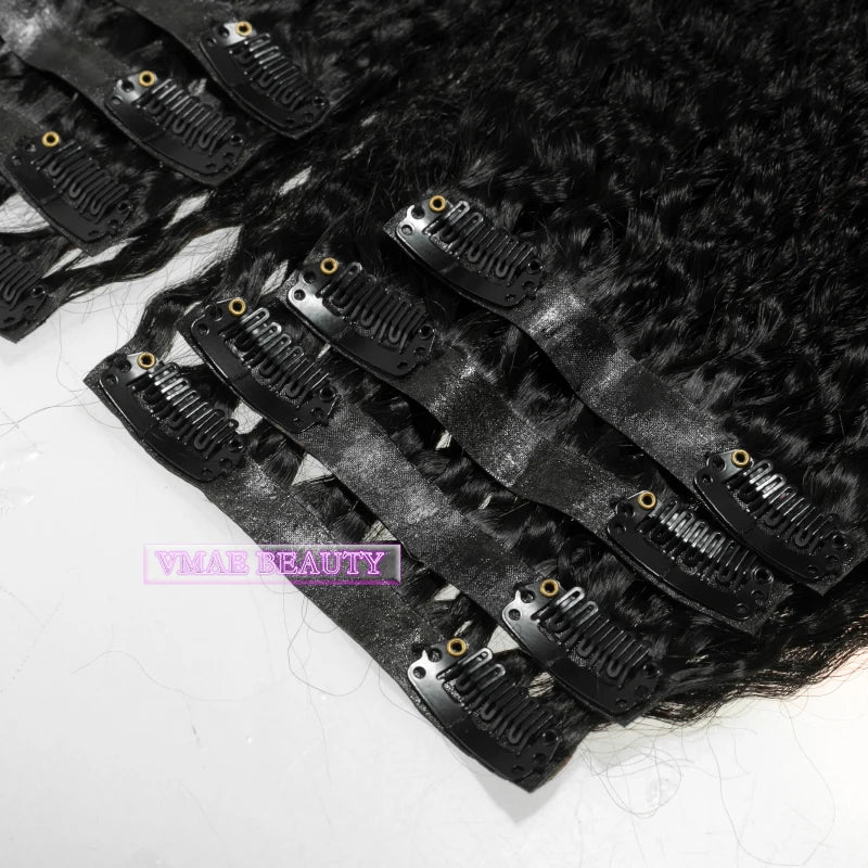 VMAE Virgin Cuticle Aligned Indian Remy Curly Kinky Straight PU Clip-Ins Human Hair Seamless Clip in Hair Extension
