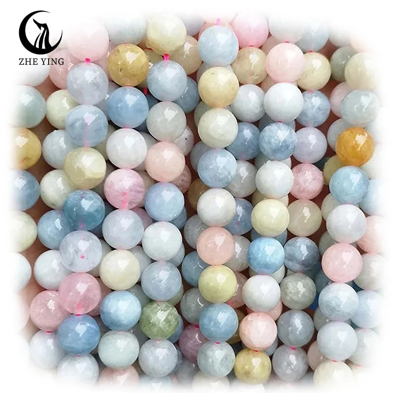 Zhe Ying Wholesale 6mm 8mm Morganite Beads Bracelet Natural Stone Beads Round Natural Stone Beads Morganite Loose Gemstone
