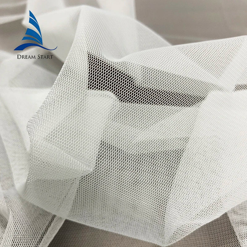 White 63\" Thick Hexagon Polyester Tulle Mesh Fabric for Girls' Garments Plain Design with Air Mesh & Soft Feature for Weddings