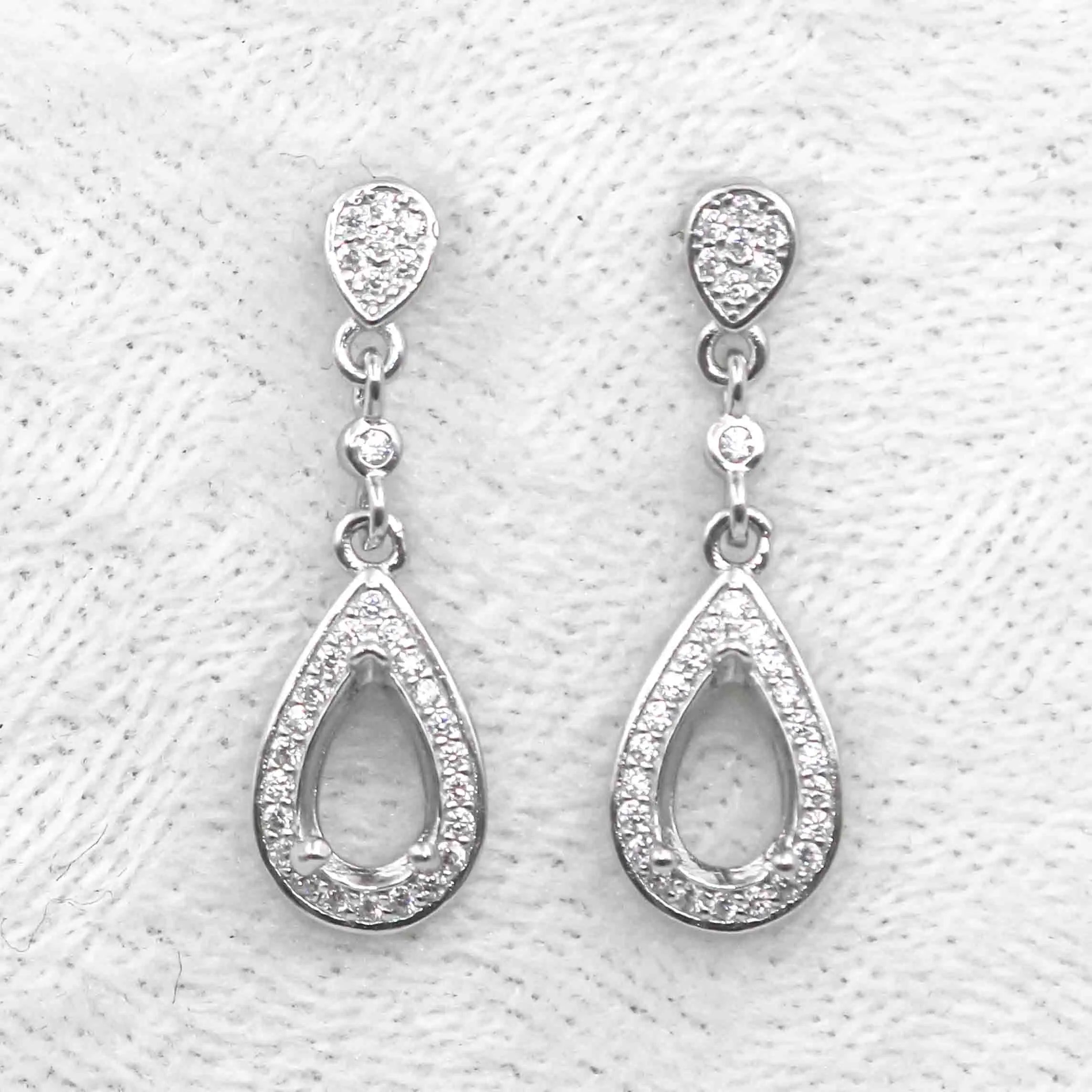 Sterling Silver 5*8mm Semi Mount Stud Eardrops Empty Frame Support Blank Setting S925 Base Without Center Stone DIY for Inlay