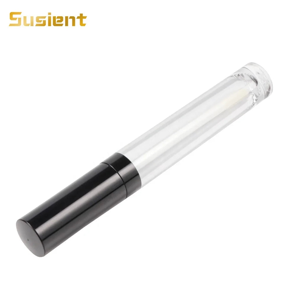 Wholesale Custom Logo Color Empty Round Lip Gloss Tube Container with Black Neck Screen Printed Plastic