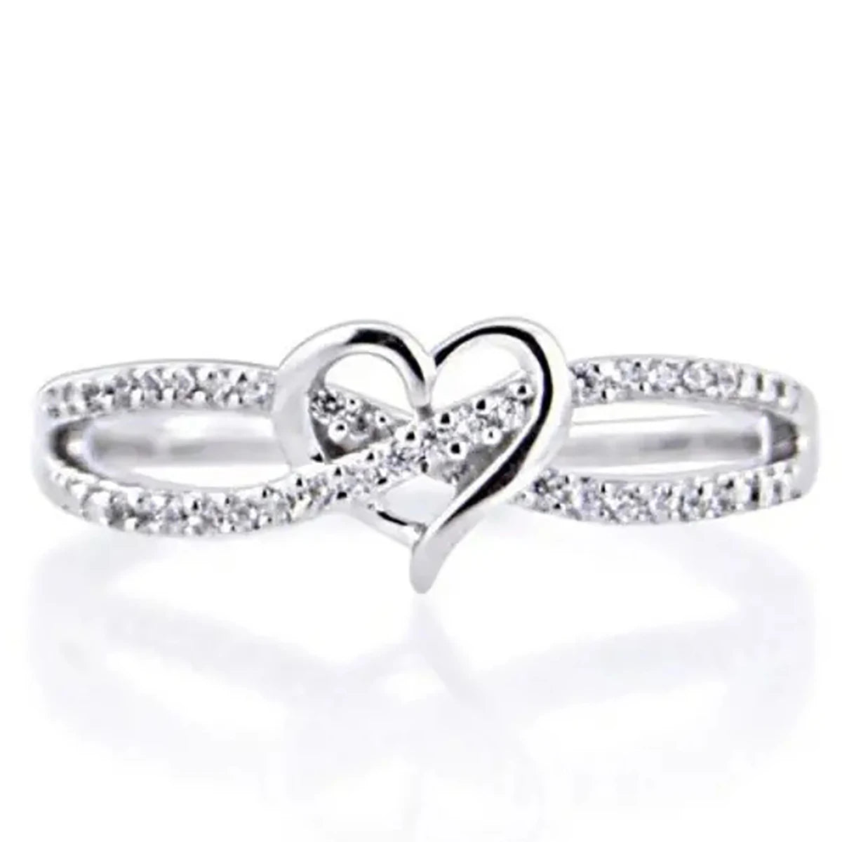 CAOSHI OEM Heart Shaped Cross Design Full Paved Imitated Diamond Hollow Finger Rings for Women Wedding Silver Plated CZ Rings
