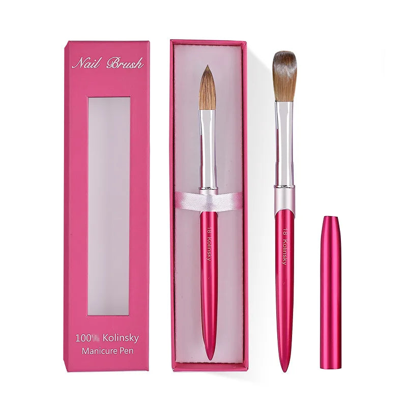 Custom Logo Nail Art Brush Rose Red Metal Hand Kolinsky Acrylic Nail Brush