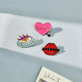 Wholesale Pink Lips Heart Eyes Shape Creative Meaningful Powerful Women Brave Set Gold Plated Brooches Enamel Pins