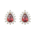 Wholesale 925 Sterling Silver Jewelry Vintage Flower Oval Red Zircon Stud Earrings for Women