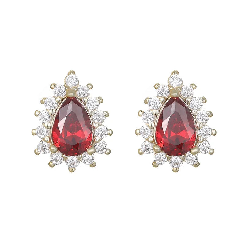 Wholesale 925 Sterling Silver Jewelry Vintage Flower Oval Red Zircon Stud Earrings for Women