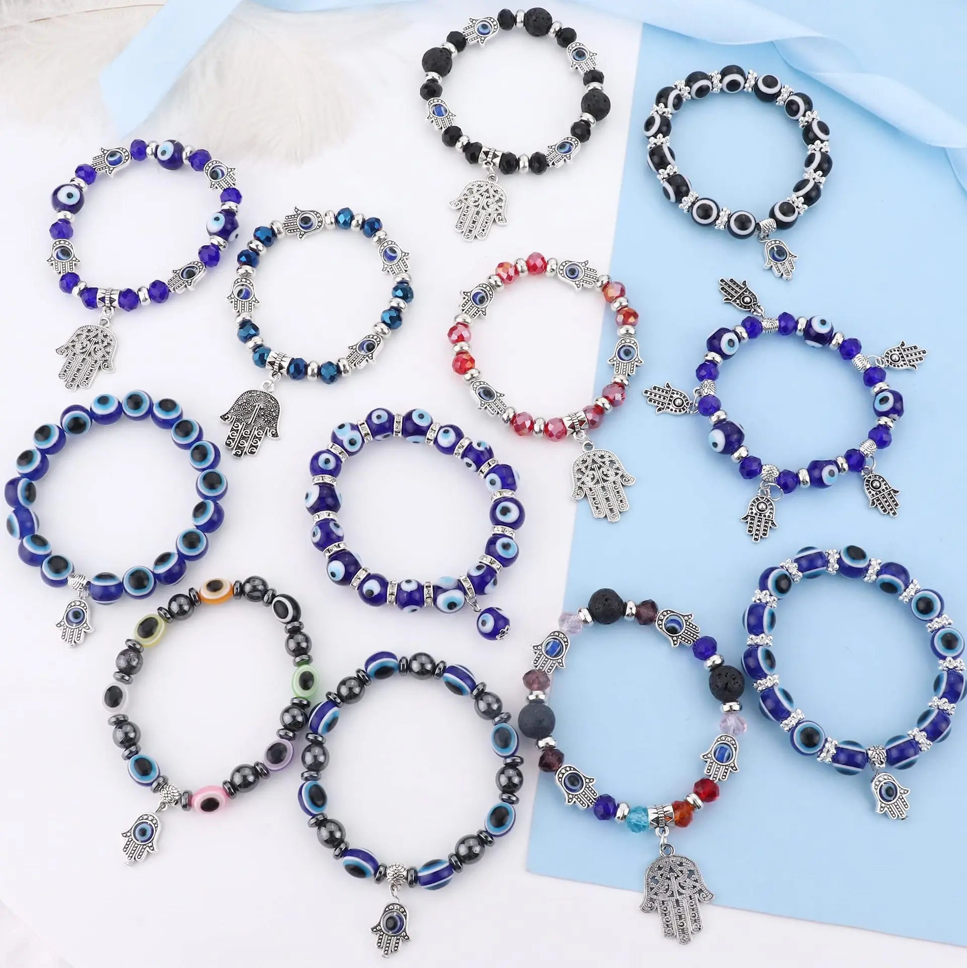 2025 Crystal Hot Sale Turkish Glass Evil Eye Beads Palm Pendant Charm Bracelet Devil Eye Beads Lucky Crystal Bracelet