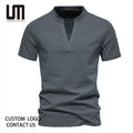Custom logo Summer New Fashion Men Casual V Neck Cotton Solid Short Sleeve T Shirt Male Tops Tees